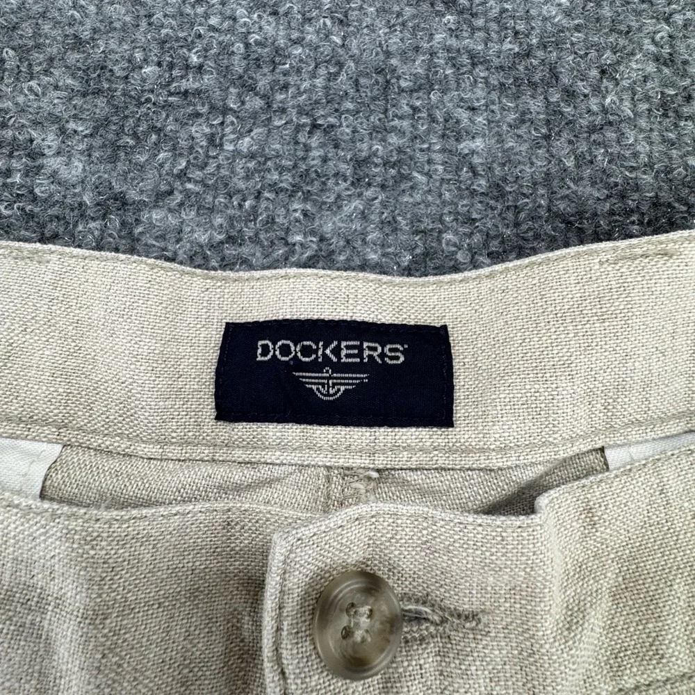 Dockers Pleated Shorts Men 34 Beige Solid 90's Linen Blend Relaxed Beige Casual